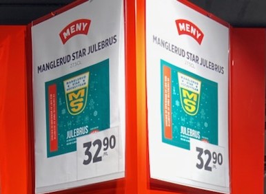 MS Julebrus i hyllene på Meny Manglerud